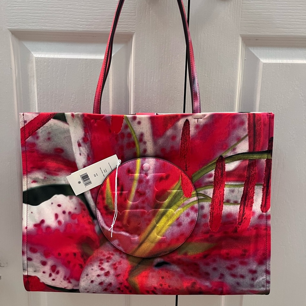Tory Burch Floral Red Ella Tote Bag